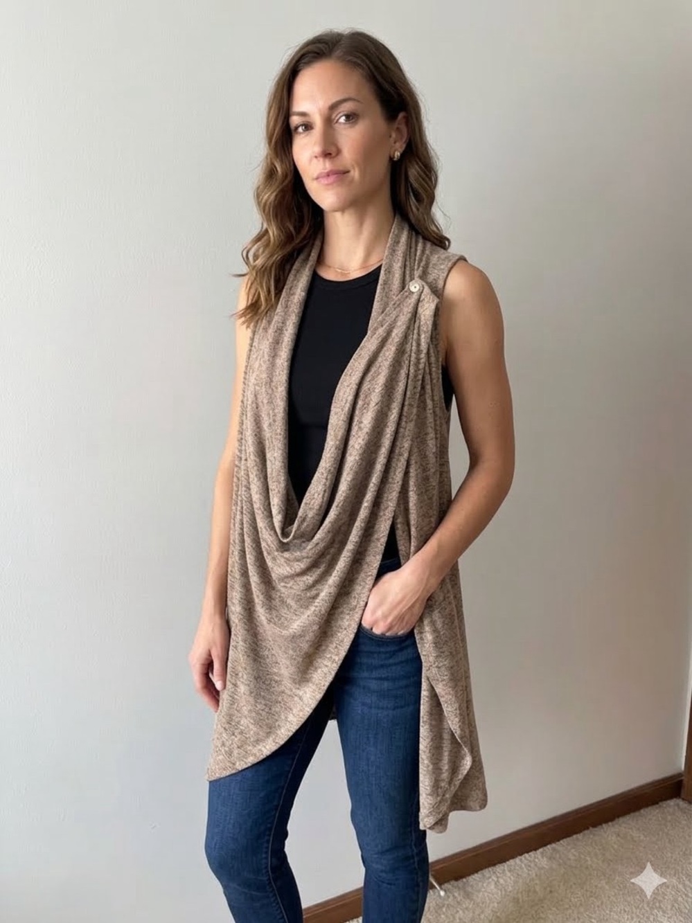 Olivia Sky Sleeveless Convertible Cardigan Cowl  Tunic Pancho  Sz XL-X